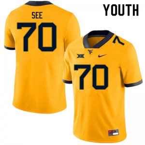 Youth West Virginia Mountaineers NCAA #70 Shawn See Gold Authentic Nike Stitched College Football Jersey DW15V34YU